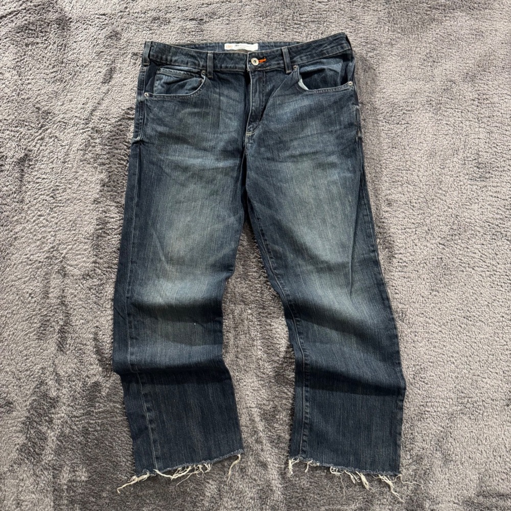 Lee Modern Series Mens Straight Fit Jeans Dark Wash Raw Hem 38x30 L342